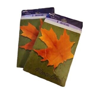 New Lot Of 2 Autumn Fall Leaf Leaves Thanksgiving Hallmark Invitations Set of 16
